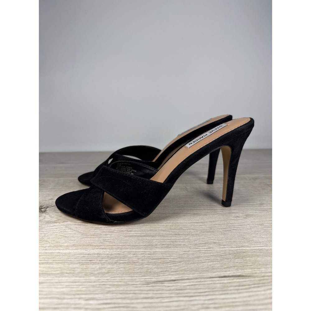 Steve Madden‎ Evie Womens 8.5M Black Suede Crisscross Stiletto Slide Mules - Picture 3 of 8